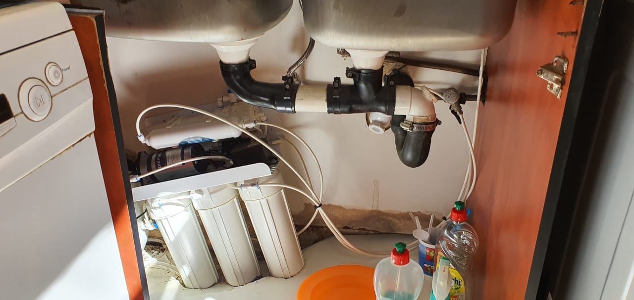 Close-up of repaired plumbing connections